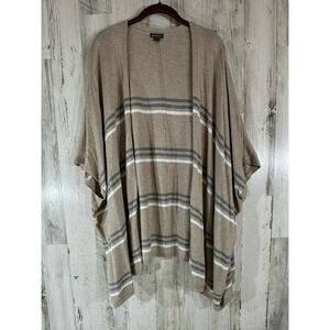 Eddie Bauer Womens Cardigan Sweater Size Large Open Front Oversized Tan Stripe